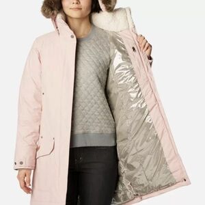 New Columbia Women's Large Icelandite TurboDown Jacket Parka Snow Dusty Pink